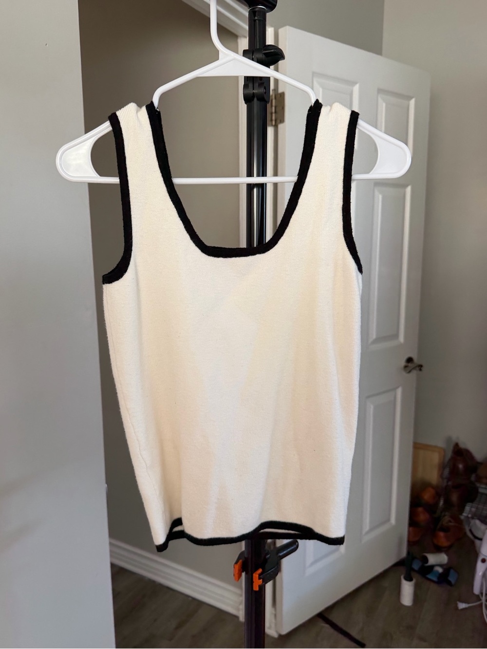 Cream Tank Top with Black Trim - Classic Contrast Women's Top